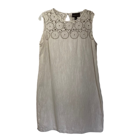DANA BUCHMAN Cream Linen Crochet Sleeveless Shift Dress Boho Coastal S/M - Picture 2 of 12